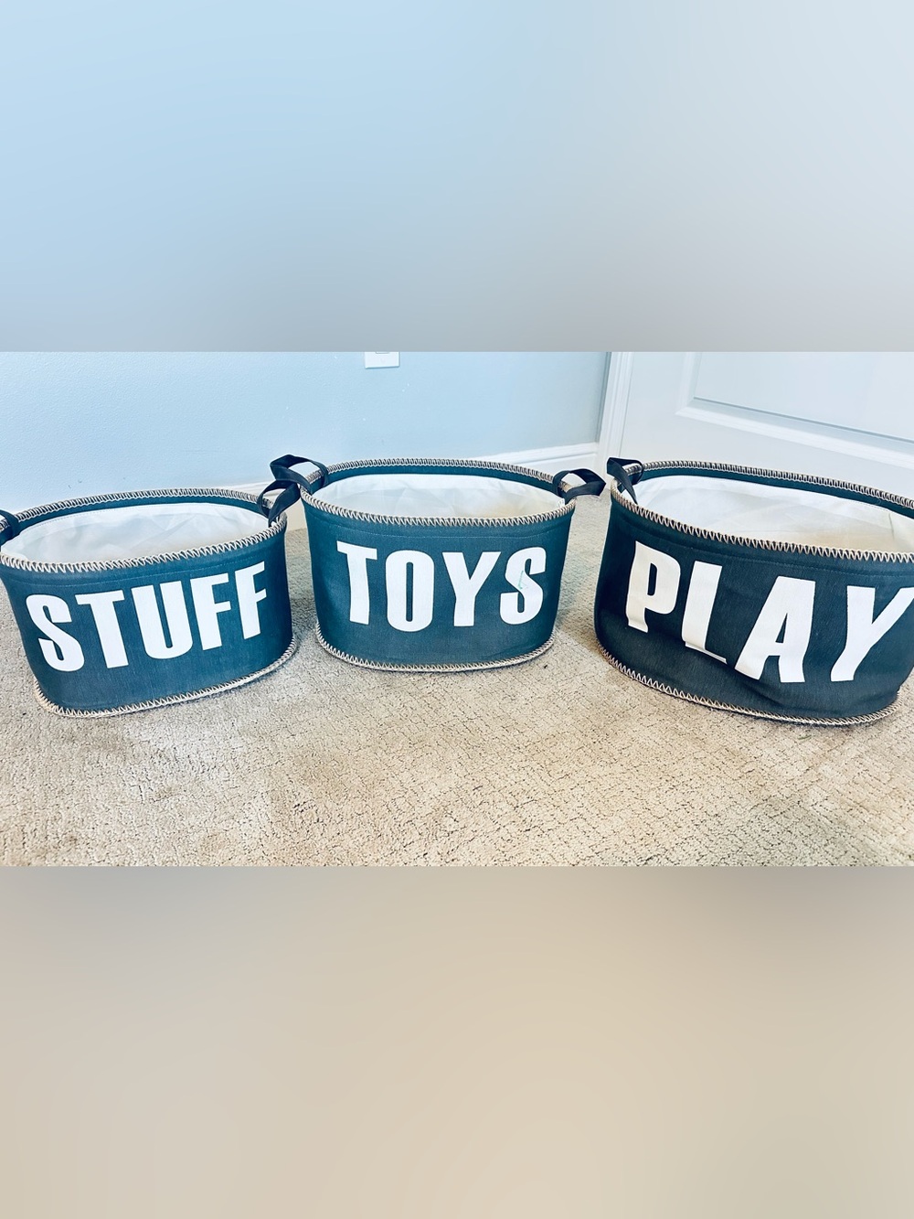 Set of 3 Fabric Storage Bins | Stuff Toys Play Baskets